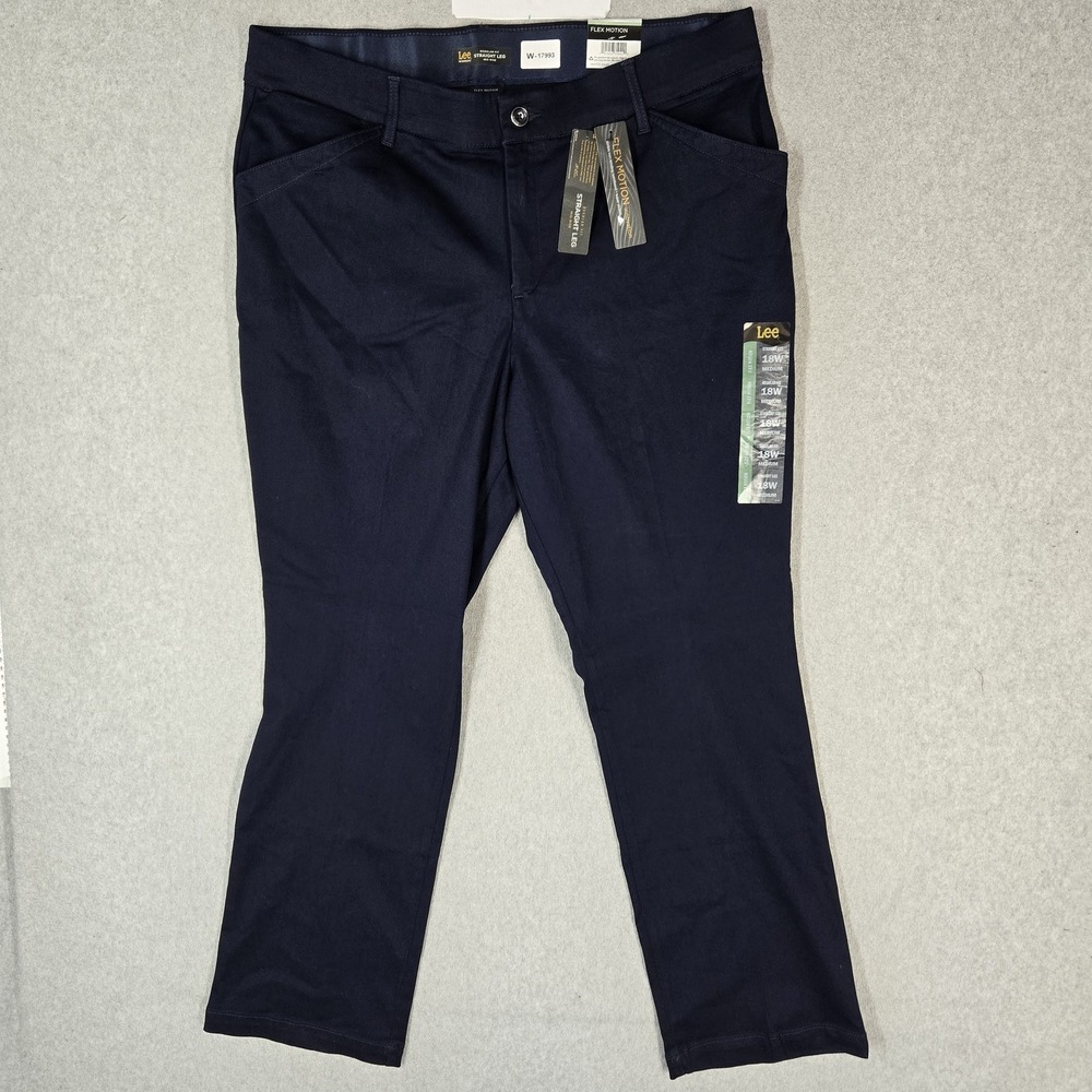 Lee Women Pants 18W MEDIUM Navy Blue Dress Pants Straight Leg Mid Rise NWT